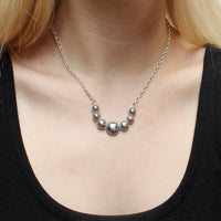 Marjorie Baer - Women's Semi Circle Arc Grey Cabochons On Chain Necklace - jewelry - necklaces - silver