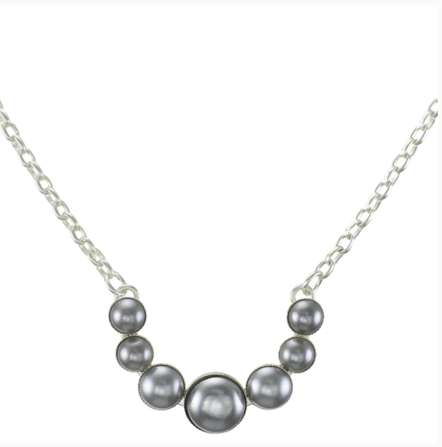 Marjorie Baer - Women's Semi Circle Arc Grey Cabochons On Chain Necklace - jewelry - necklaces - silver
