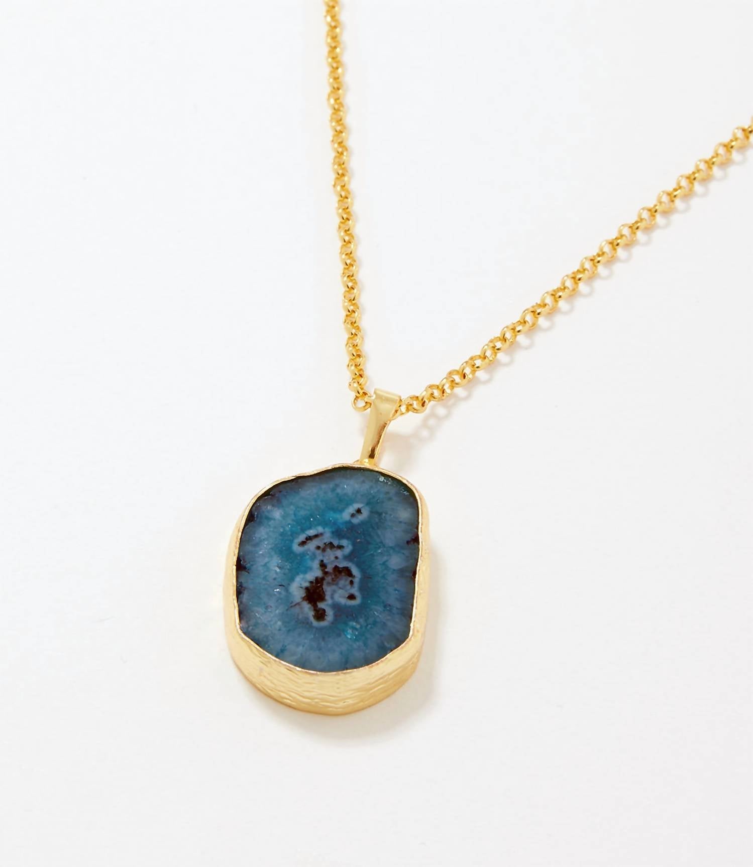 Marlyn Schiff - Women's Geode Pendant Necklace - blue - goldtone - jewelry
