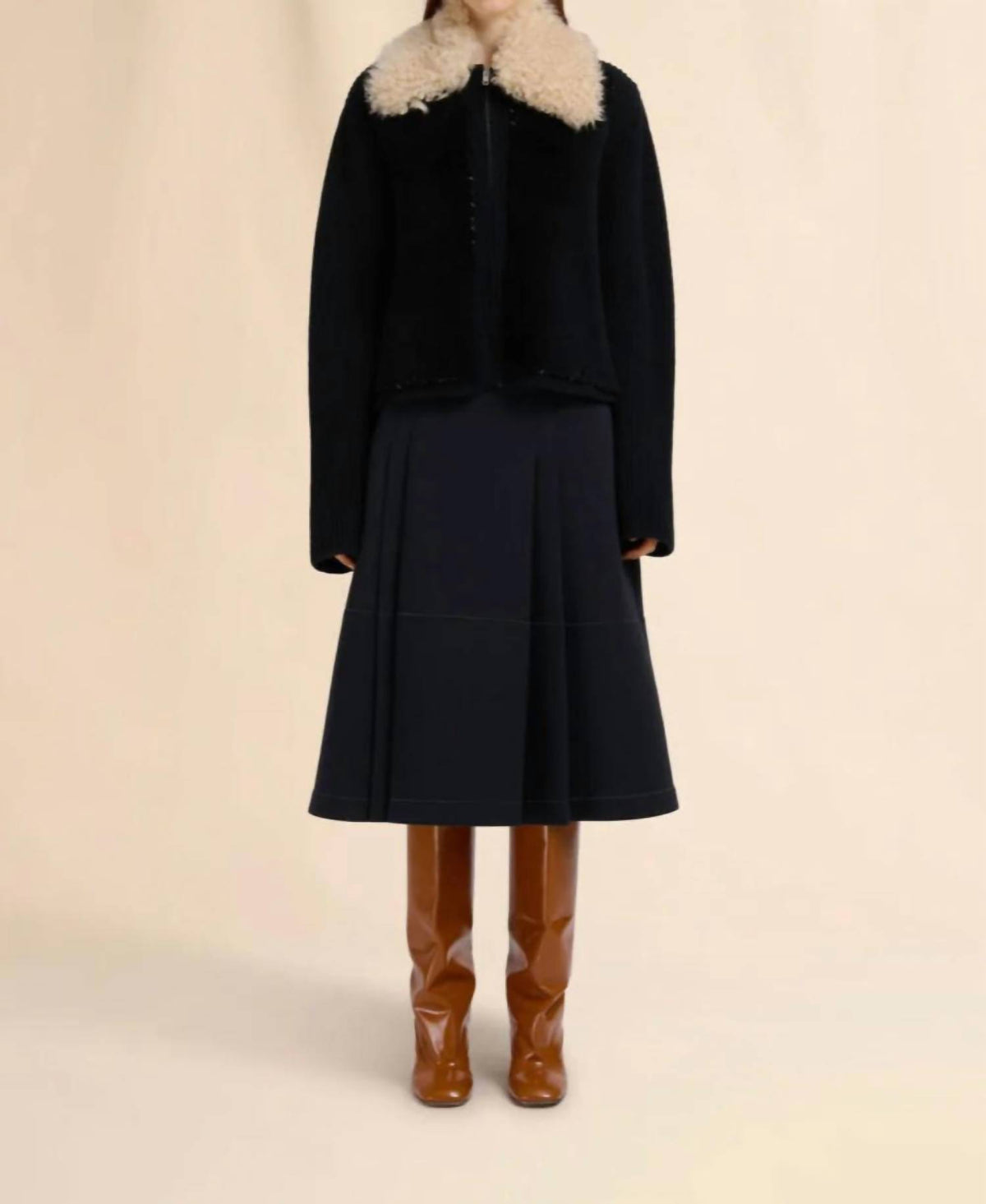 Marni - Wool Cardigan With Shearling Patches