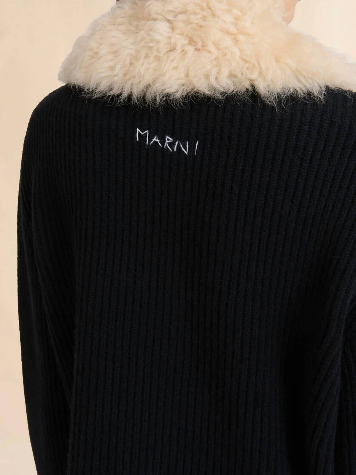 Marni - Wool Cardigan With Shearling Patches