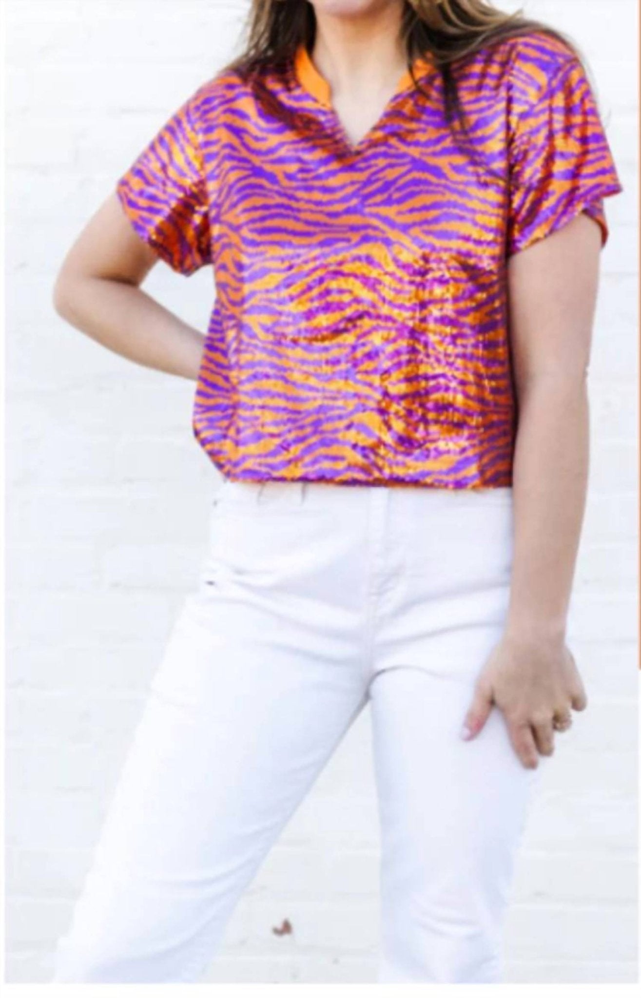 Mary Square - Diane Sequin Gameday Top - clothing - patterned - purple