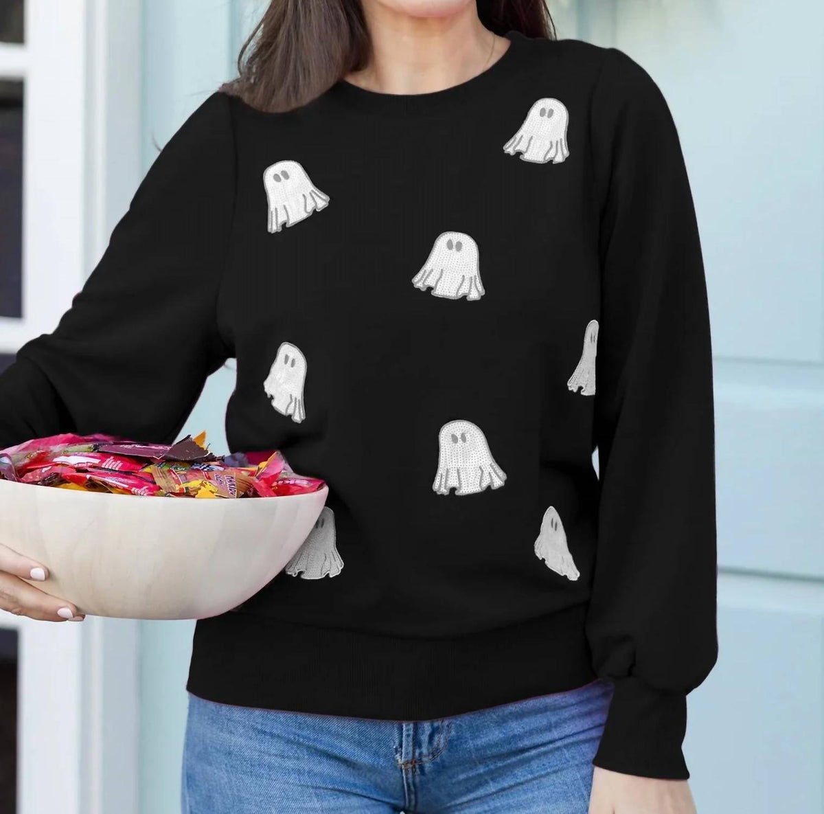 Mary Square - Shelby Sequin Ghosts Embellished Sweatshirt