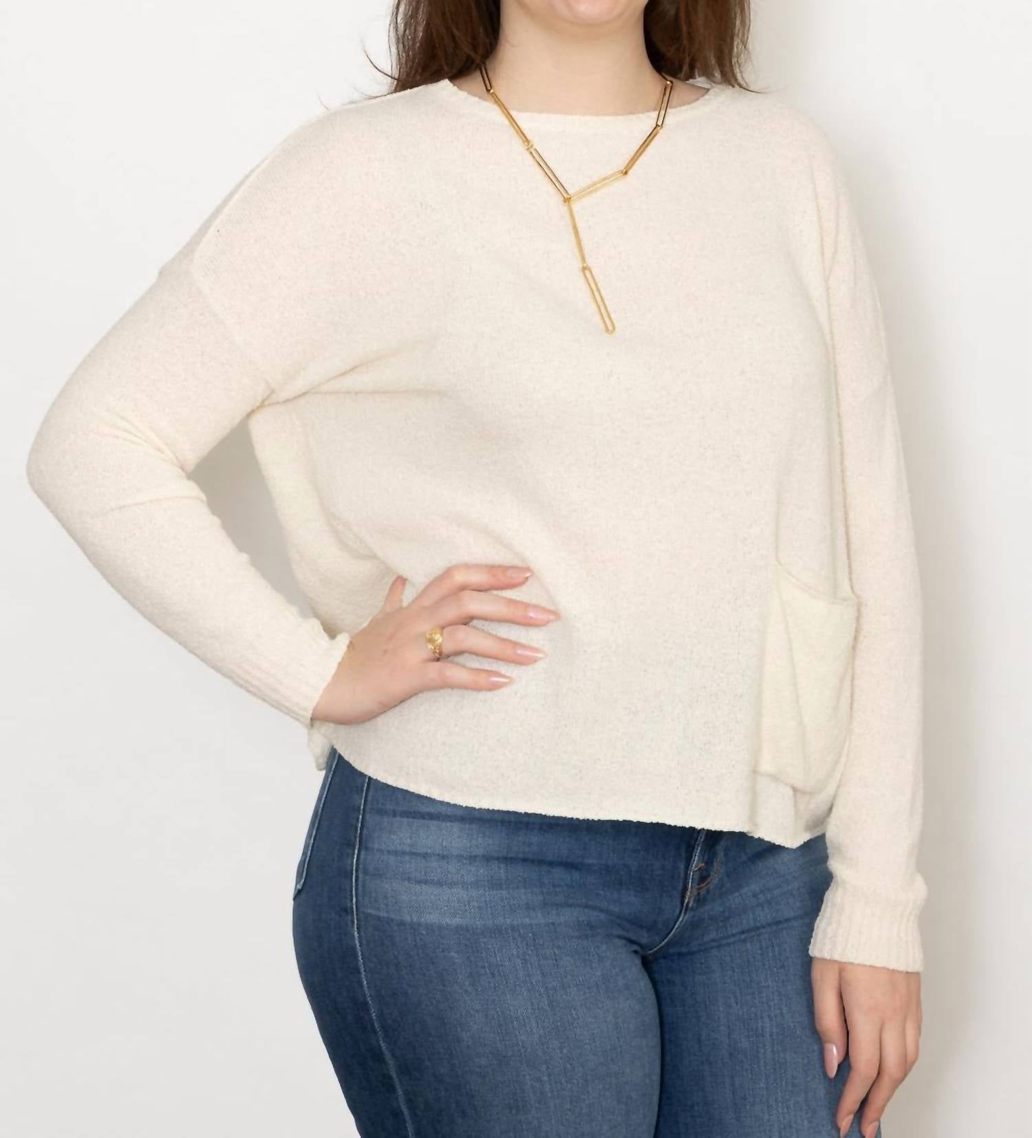 Ma'Ry'Ya - Boat Neck Boucle Pullover Sweater - clothing - cotton - crew