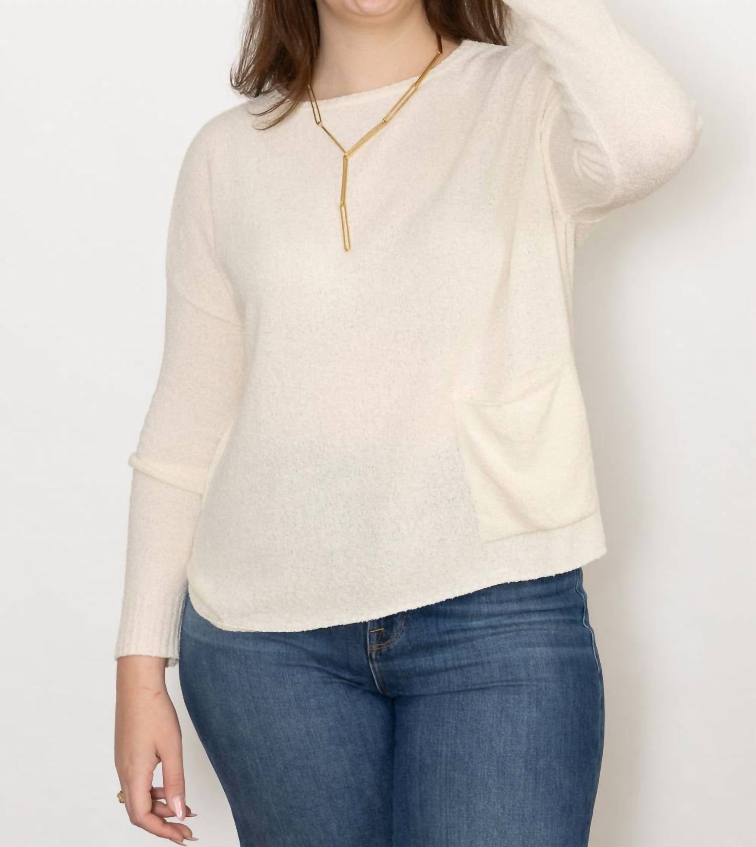 Ma'Ry'Ya - Boat Neck Boucle Pullover Sweater - clothing - cotton - crew