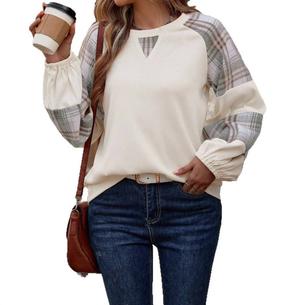 Masyal - Plaid Patchwork Sweatshirt