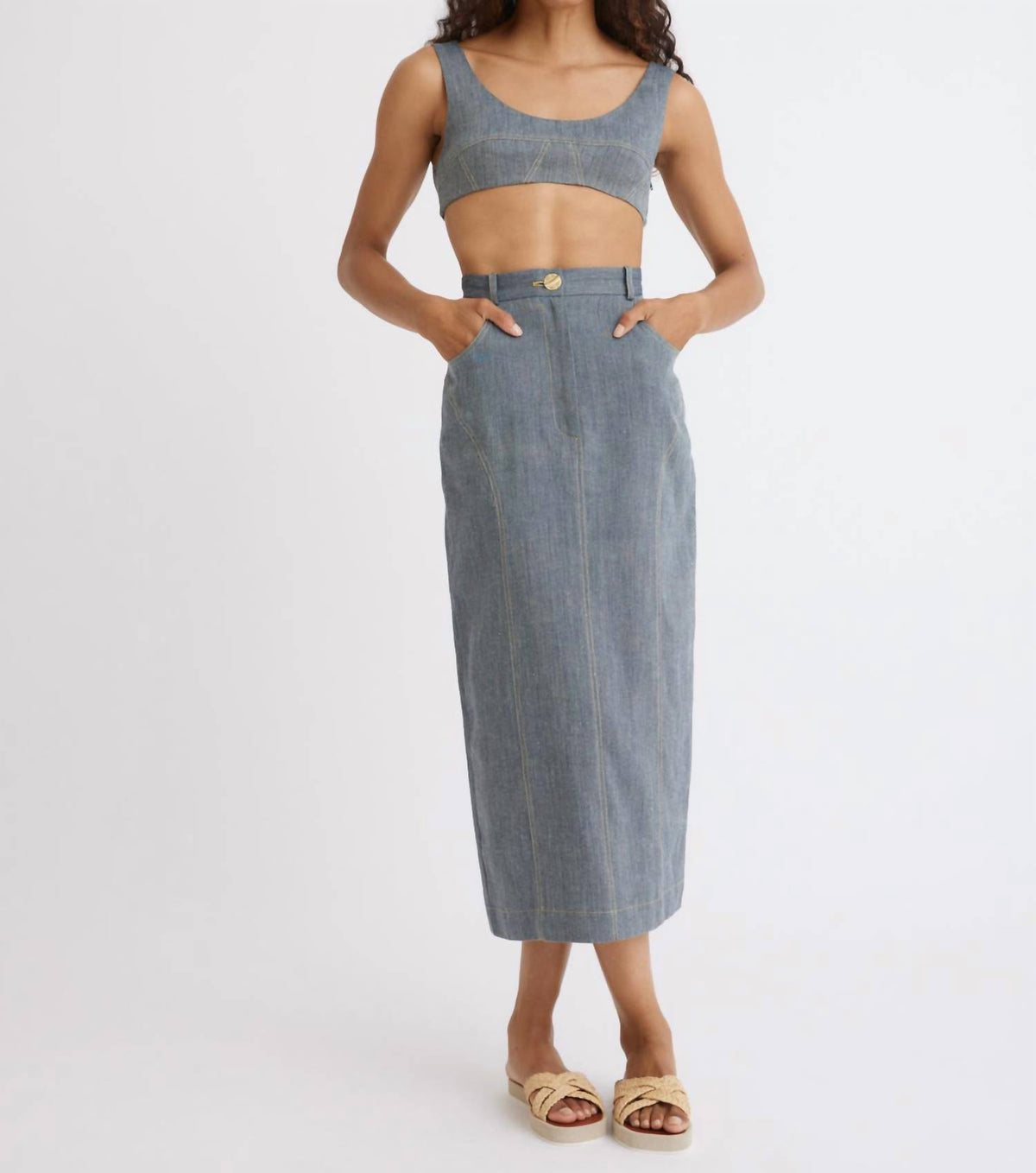 Matthew Bruch - Denim Pencil Midi Skirt