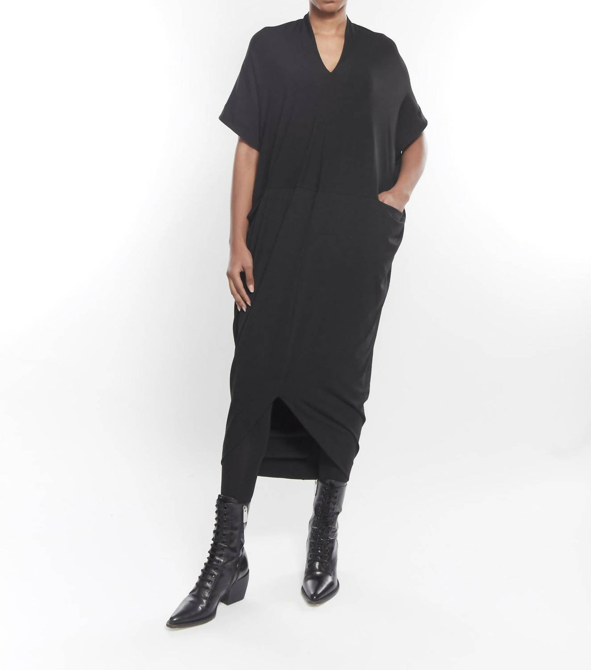 Matthildur - Trapeze V-neck Short Sleeve Tunic Top