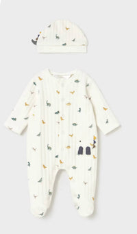 Mayoral - Kid's Dinosaur Dungaree Footies With Hat