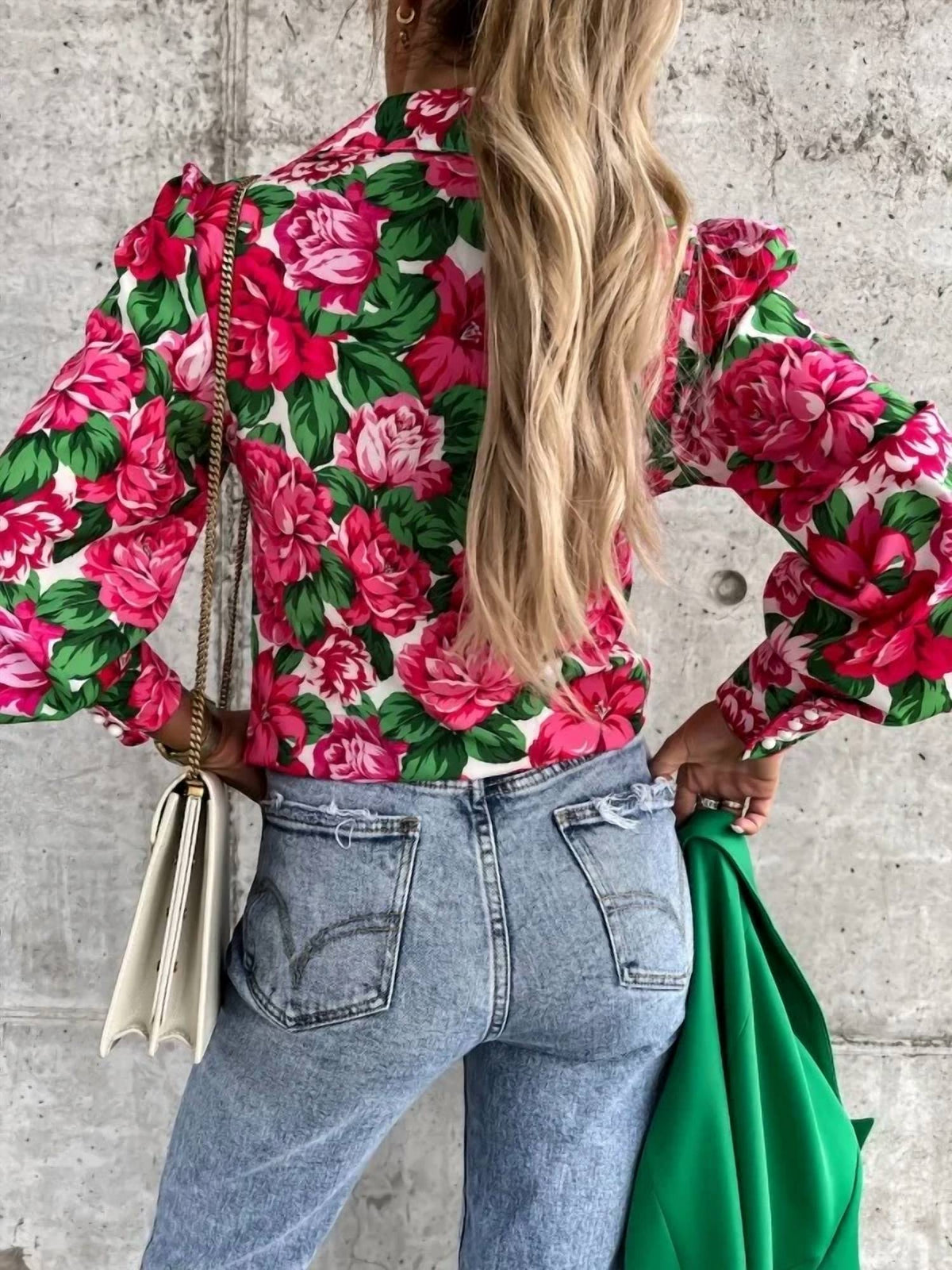 Mccolin - Long-sleeved Button Down Peonies Top