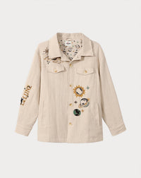 Me369 - Briann Embroidered Denim Jacket - beige - clothing - cotton