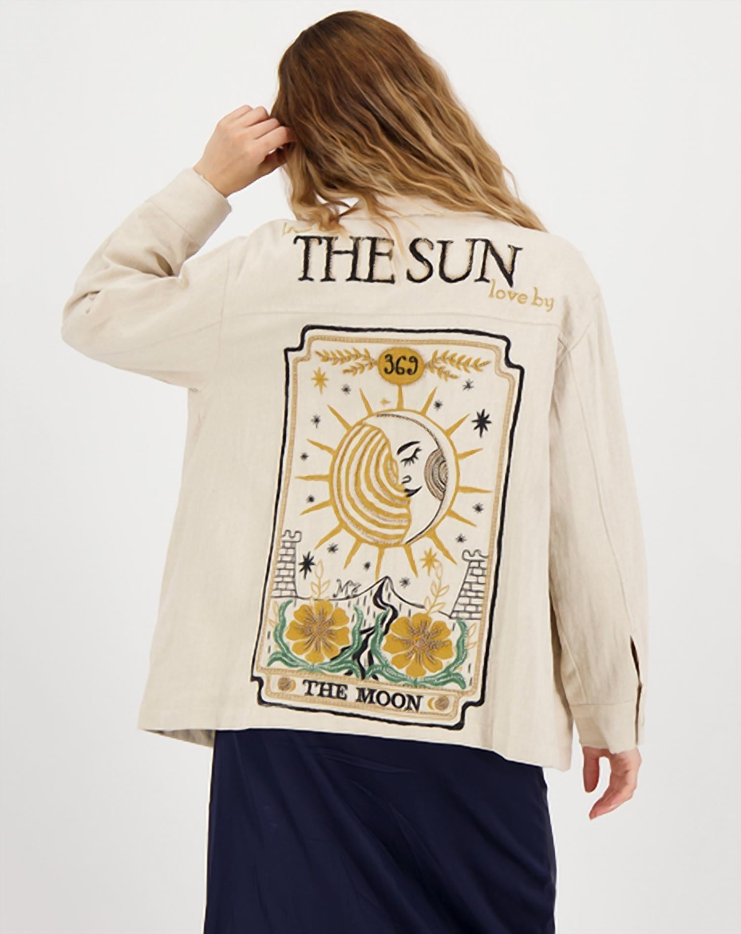 Me369 - Briann Embroidered Denim Jacket - beige - clothing - cotton