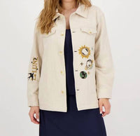 Me369 - Briann Embroidered Denim Jacket - beige - clothing - cotton