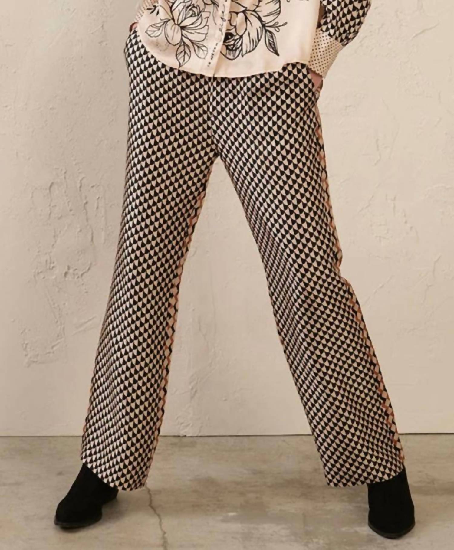 Me369 - Marilyn Printed Pants - beige - clothing - pants