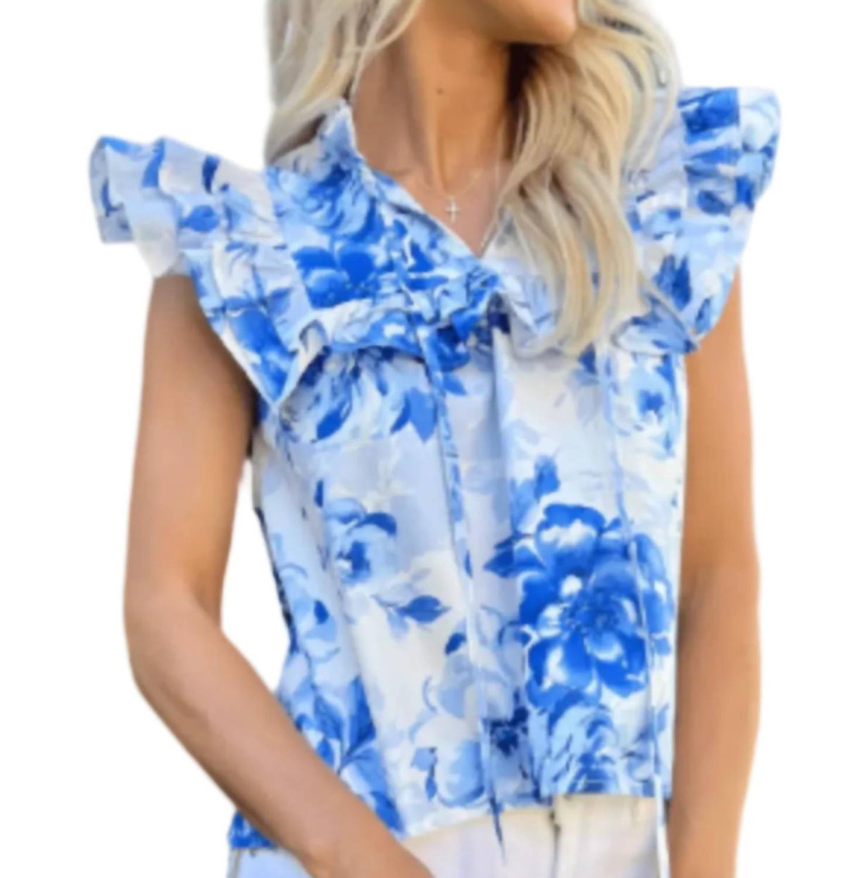 Meet Me In Santorini - Beauty Ruffled Flutter Sleeves Top