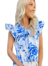 Meet Me In Santorini - Beauty Ruffled Flutter Sleeves Top
