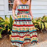 Meet Me In Santorini - Ethnic Class Strapless Maxi Dress