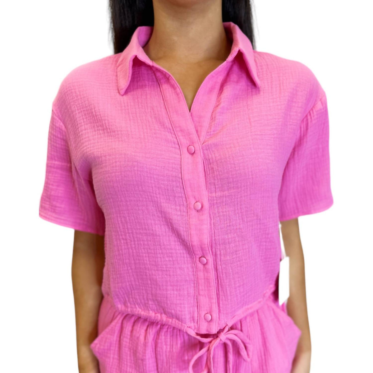 Meet Me In Santorini - Button Down Collar Neckline Top