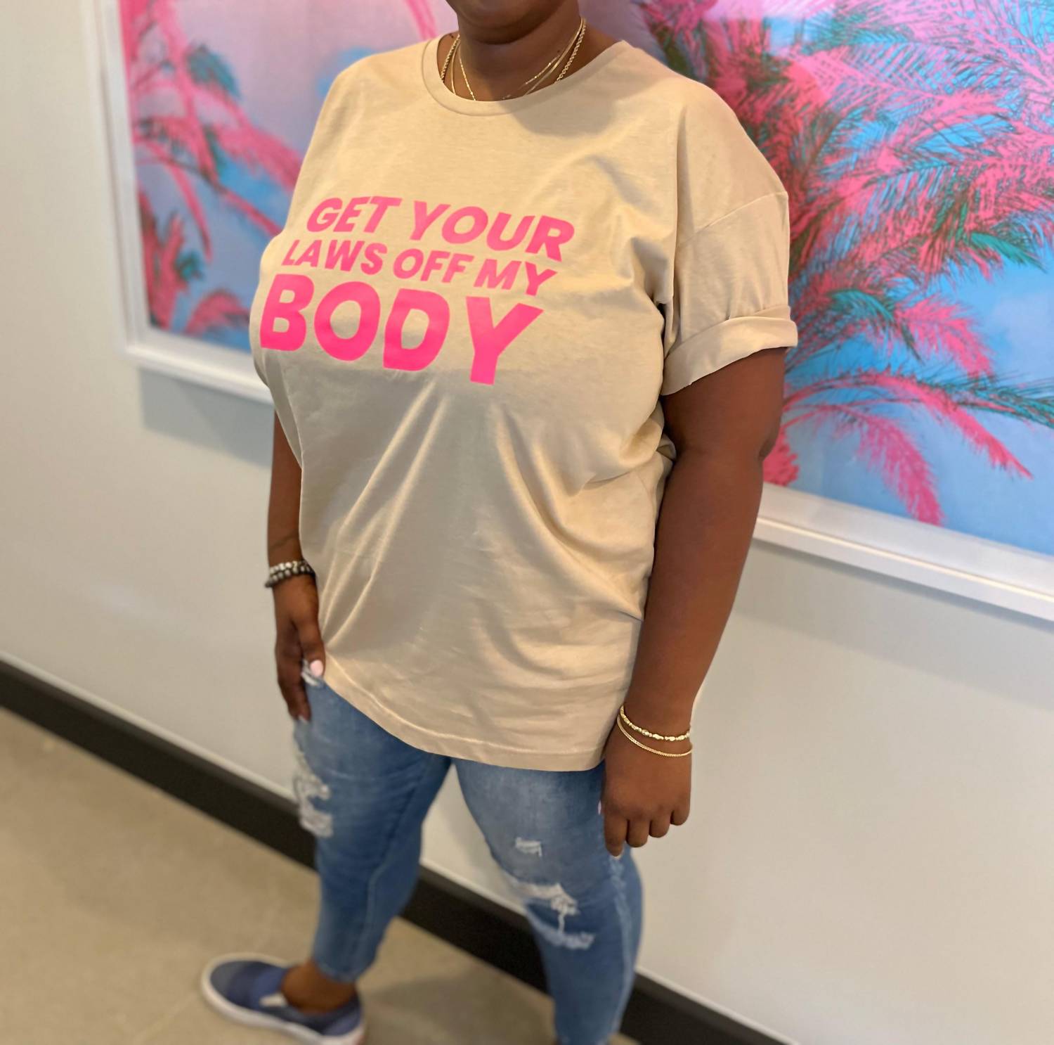 Melissa Masse - Get Your Laws Off My Body T-shirt - beige - clothing - cotton