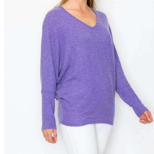 Melissa Masse - Knit V - neck Top - clothing - purple - rayon