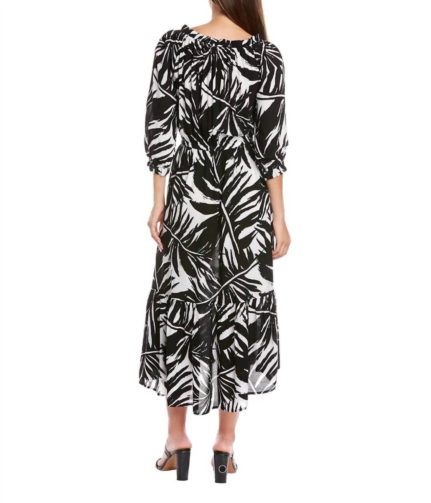 Melissa Masse - Ruffled Printed Textured Dress - black - clothing - dresses