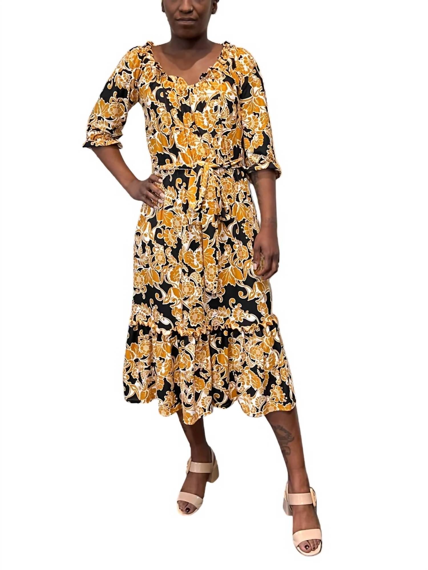 Melissa Masse - Ruffled Scroll Printed Dress - clothing - dresses - floral