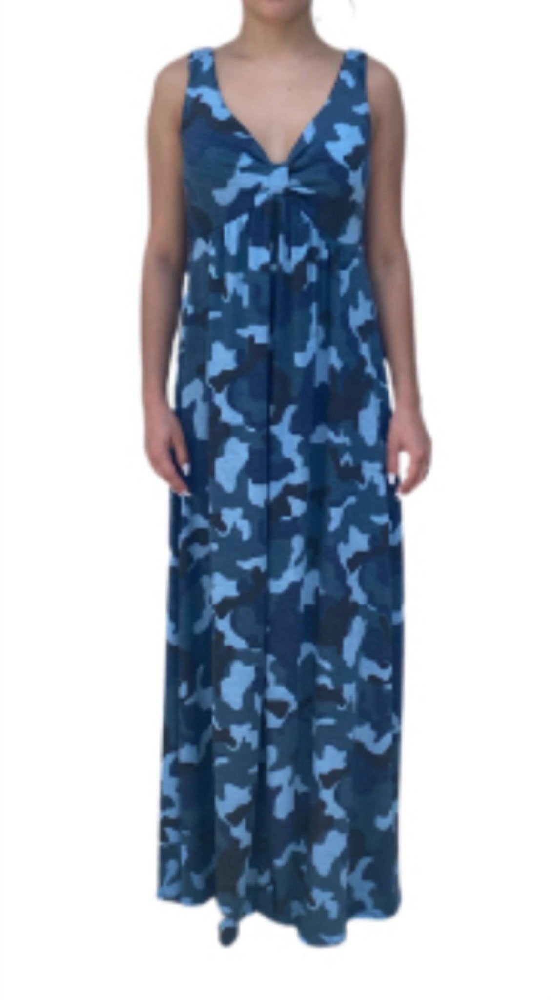 Melissa Masse - V Neck Maxi Dress - blue - camouflage - clothing