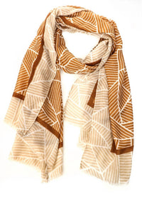 Melissa Masse - Women's Border Geometric Print Scarf - accessories - brown - rayon