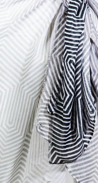Melissa Masse - Women's Geometric Print Scarf - accessories - grey - rayon