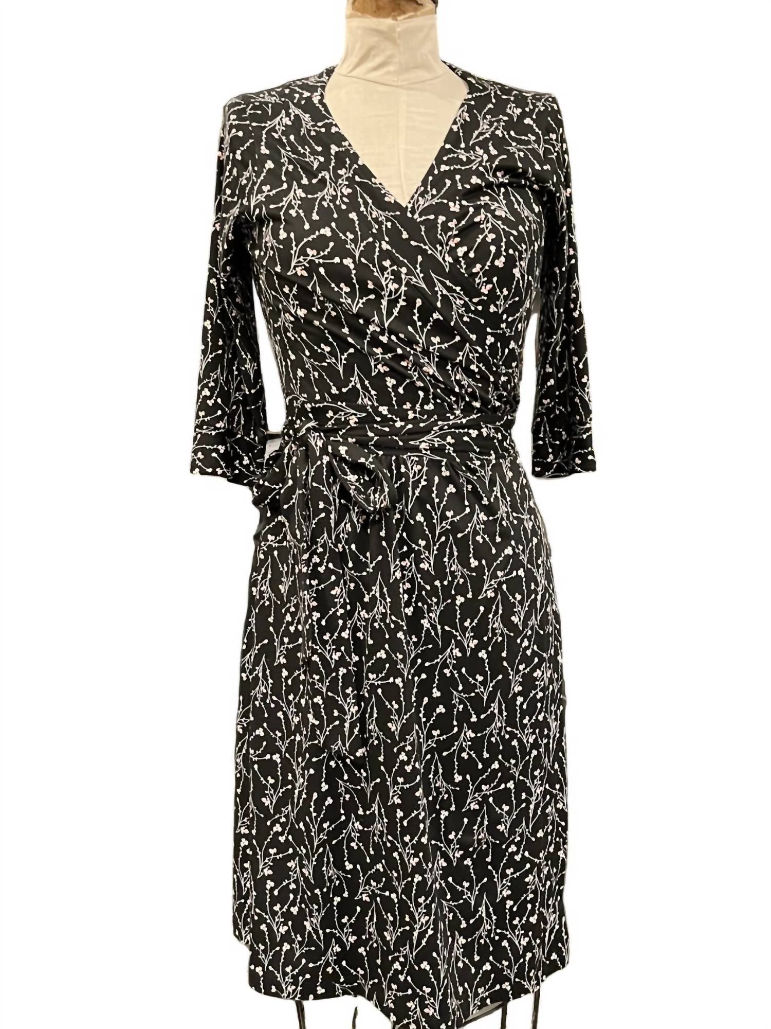 Melissa Masse - Women's Wrap Jersey 3/4 Sleeves Dress - black - clothing - dresses
