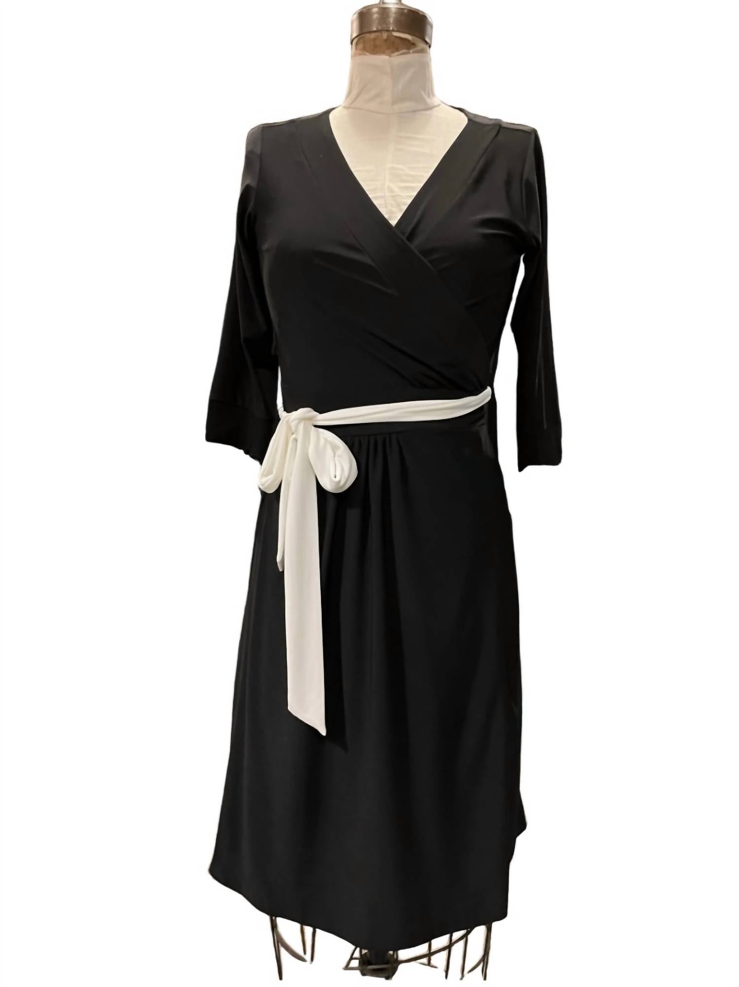 Melissa Masse - Women's Wrap Jersey 3/4 Sleeves Dress - black - clothing - dresses
