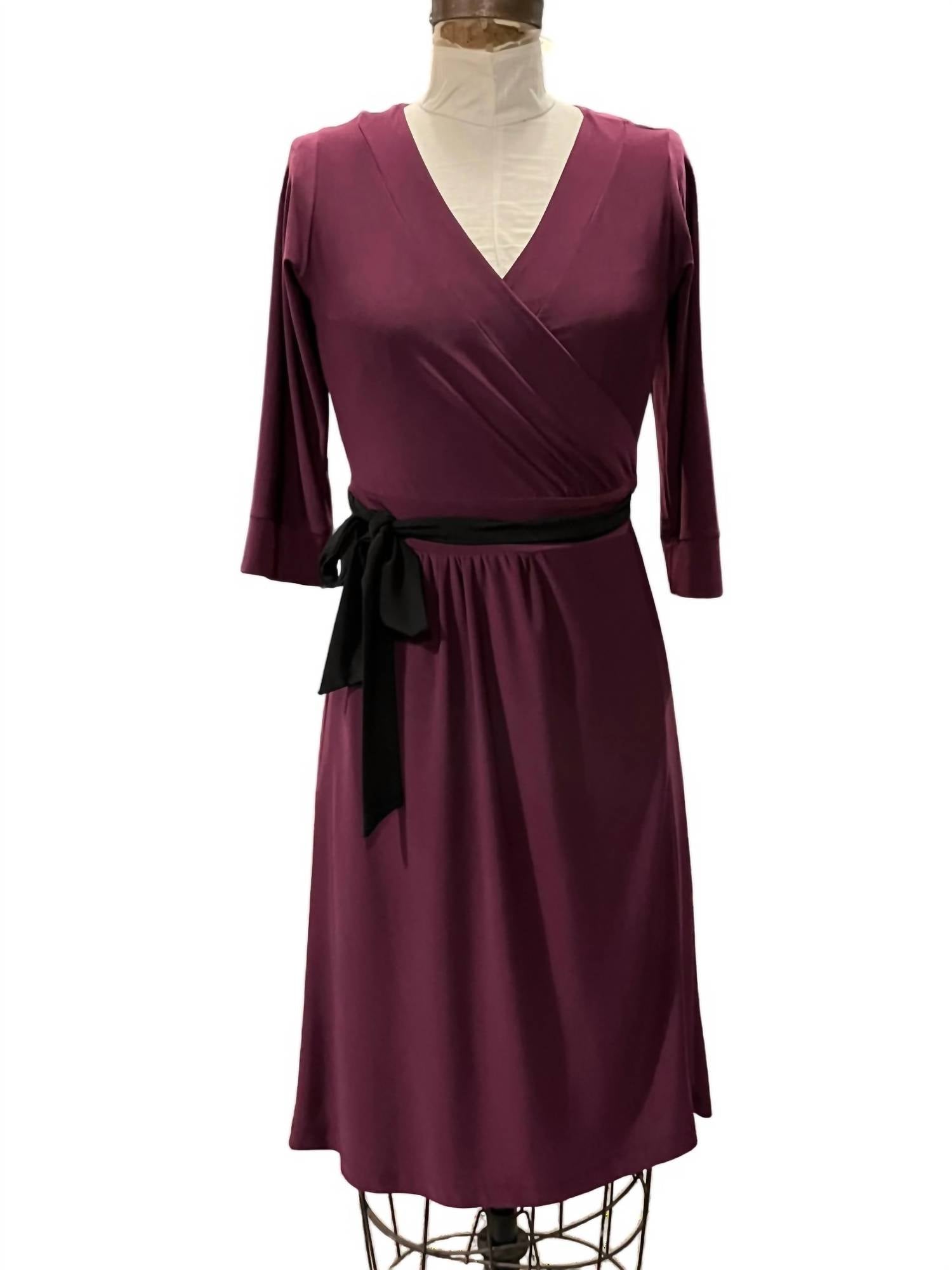Melissa Masse - Women's Wrap Jersey 3/4 Sleeves Dress - clothing - dresses - midi