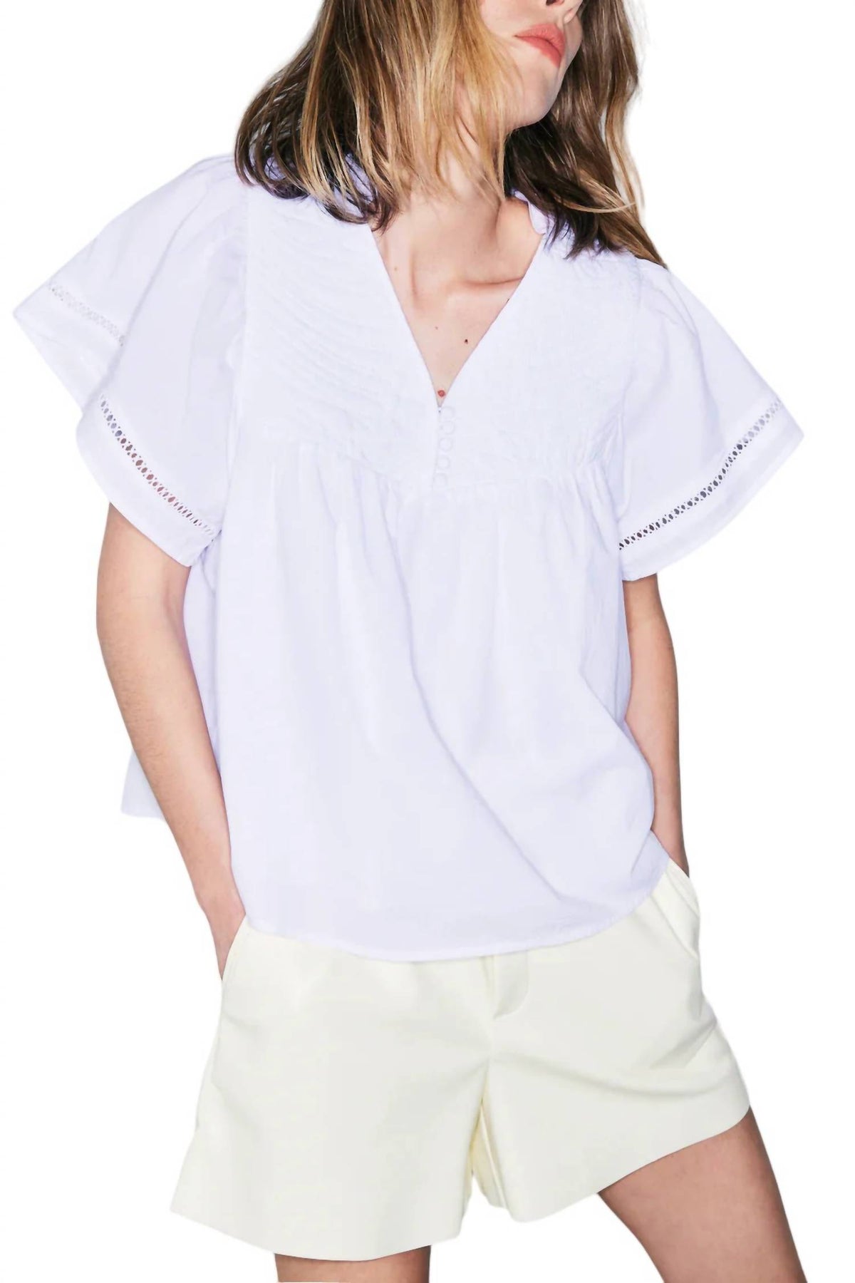 Melissa Nepton - Emily Stitched Flutter Sleeve Blouse