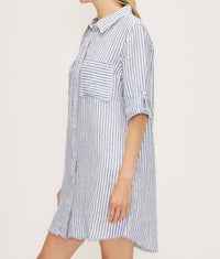 Melissa Nepton - The Cynthia Striped Shirt Dress - blue - clothing - dresses