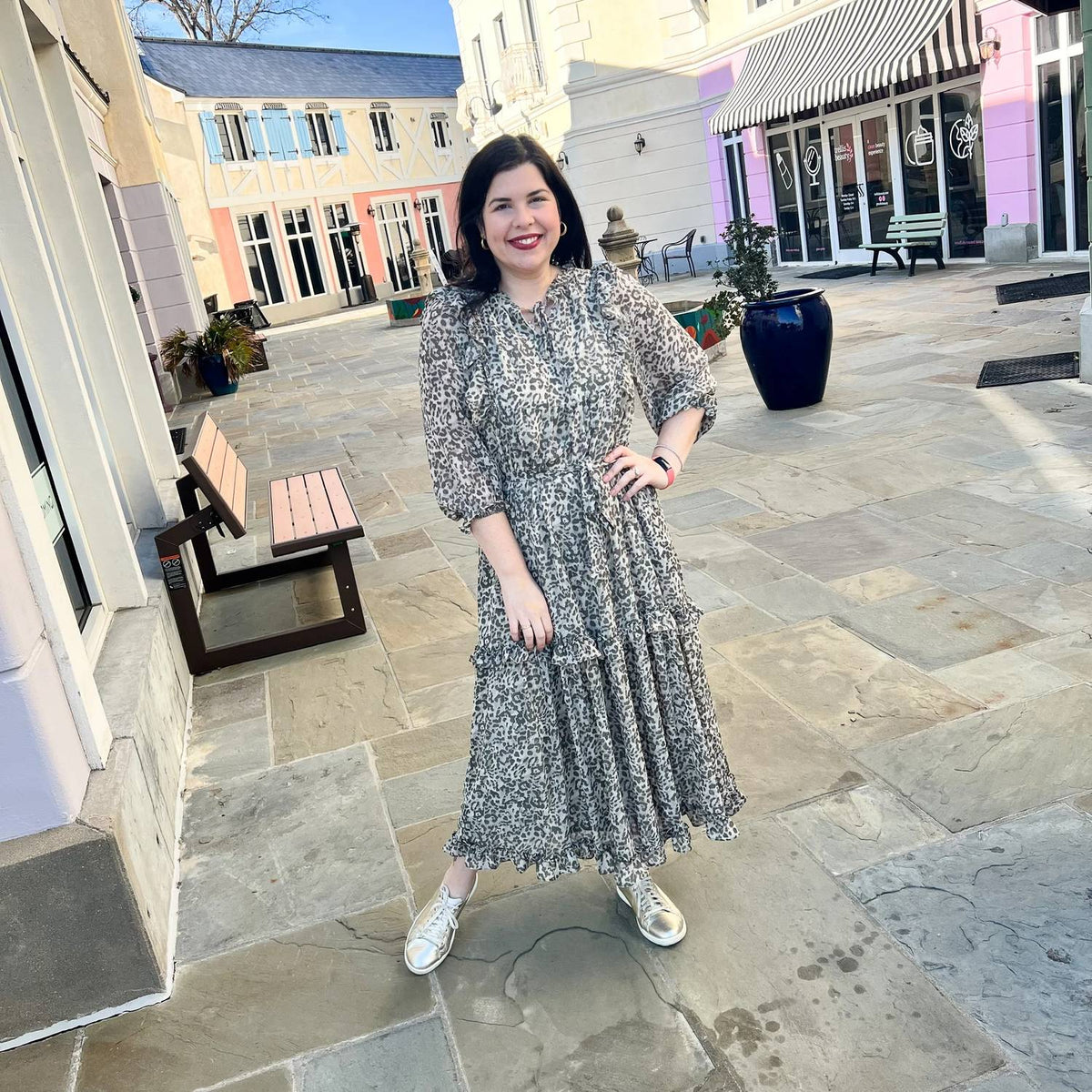 &Merci - 3/4 Sleeve Midi Leopard Dress