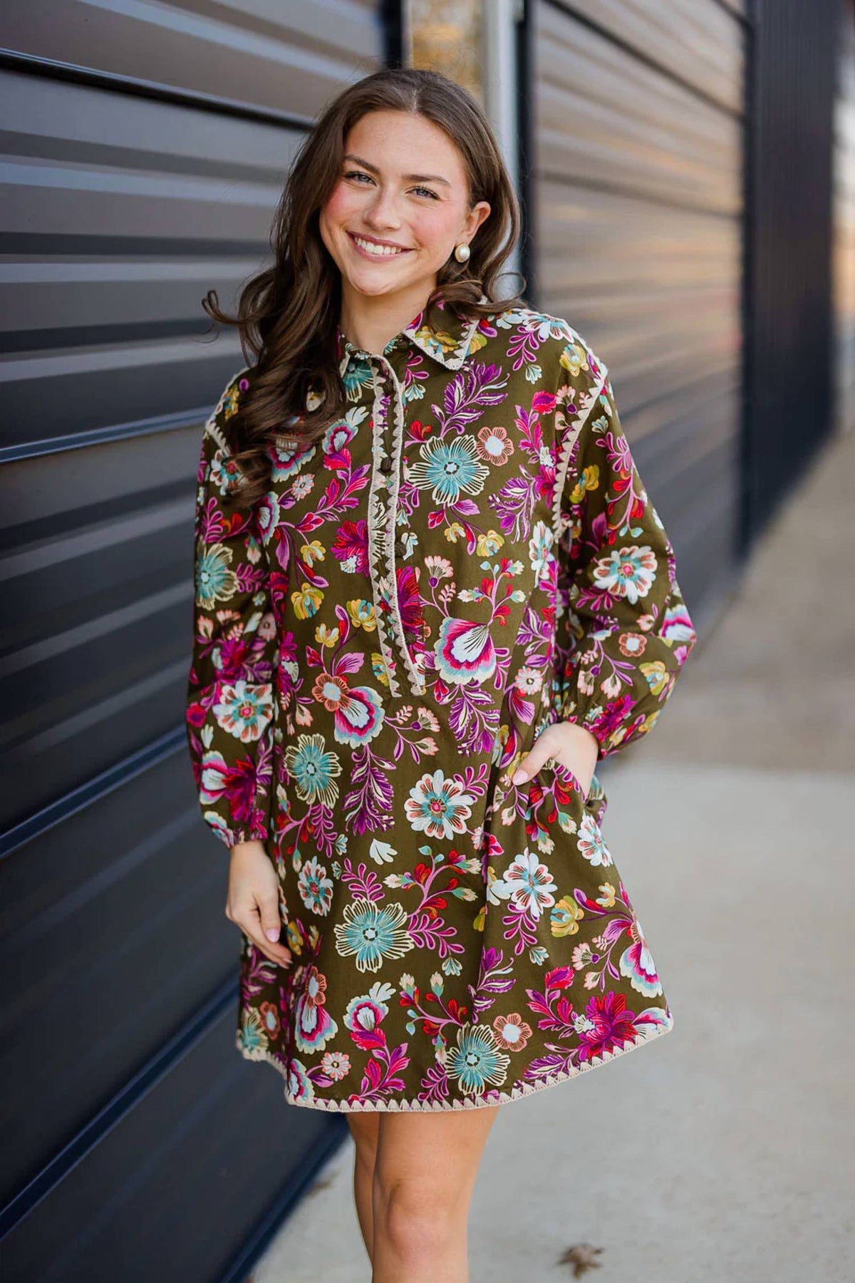 &Merci - Blanket Stitch Buttoned Mini Dress
