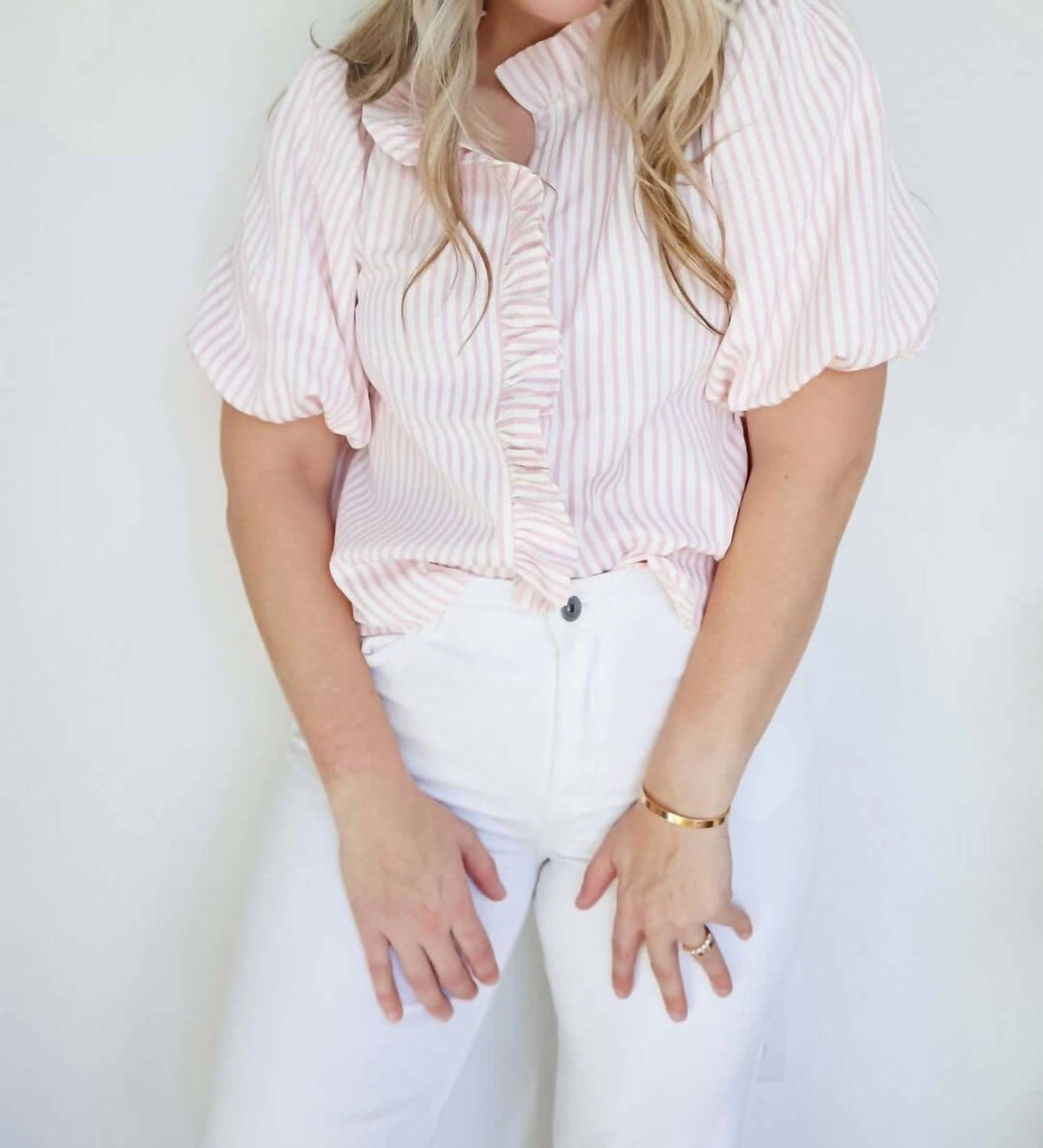&Merci - Christina Striped Ruffled Button Down Top