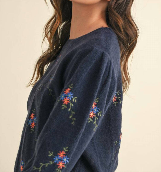 &Merci - Flower Embroidered Sweater - blue - clothing - cotton - blend
