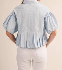 &Merci - Pleated Bubble Hem Button Down Top