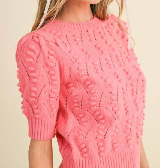 &Merci - Popcorn Knit Short Sleeve Sweater - acrylic - clothing - crew