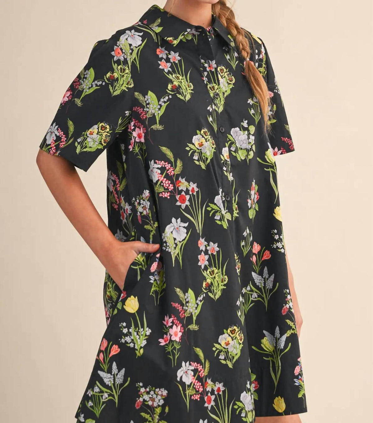 &Merci - Short Sleeve Button Down Mini Dress