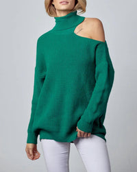 SHOULDER-BARING TURTLENECK SWEATER