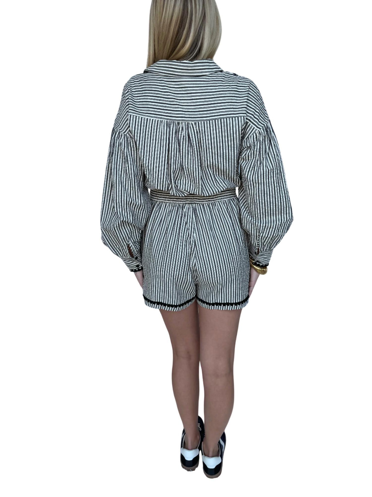 &Merci - STRIPE COLLARED NECK ROMPER