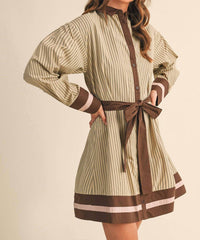 &Merci - Striped Button Down Belted Mini Dress