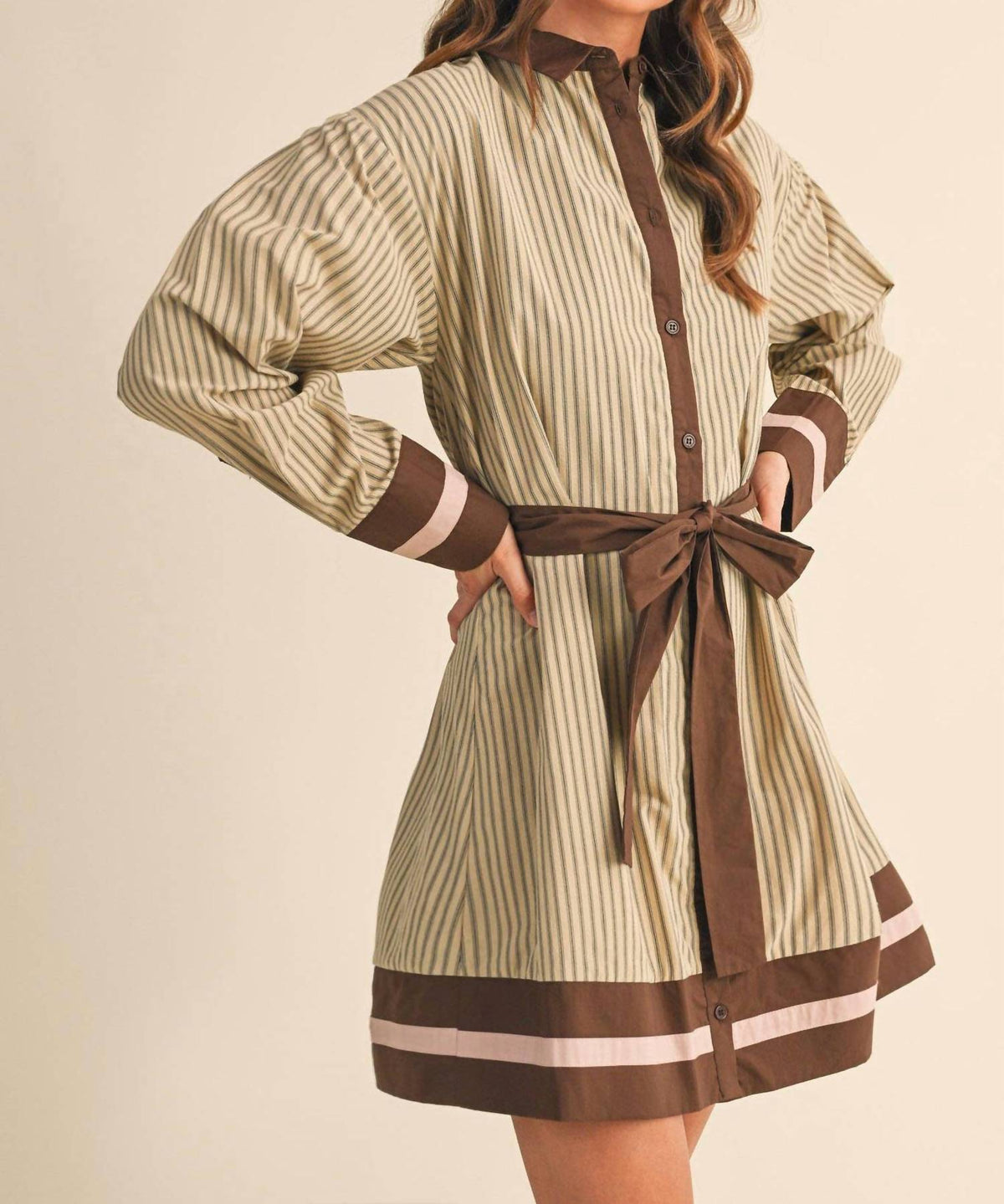 &Merci - Striped Button Down Belted Mini Dress