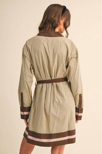 &Merci - Striped Button Down Belted Mini Dress