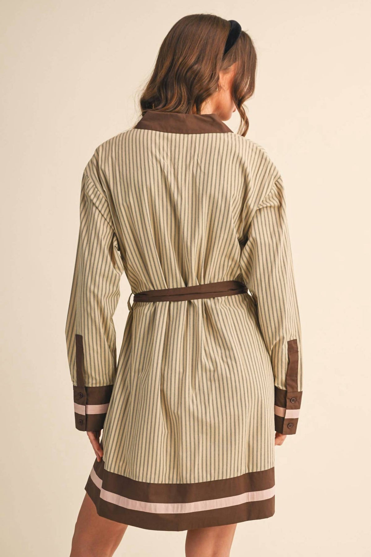 &Merci - Striped Button Down Belted Mini Dress
