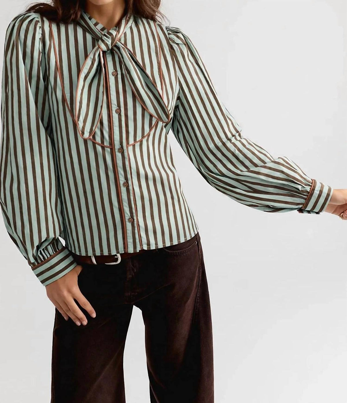 &Merci - Striped Button Down Top
