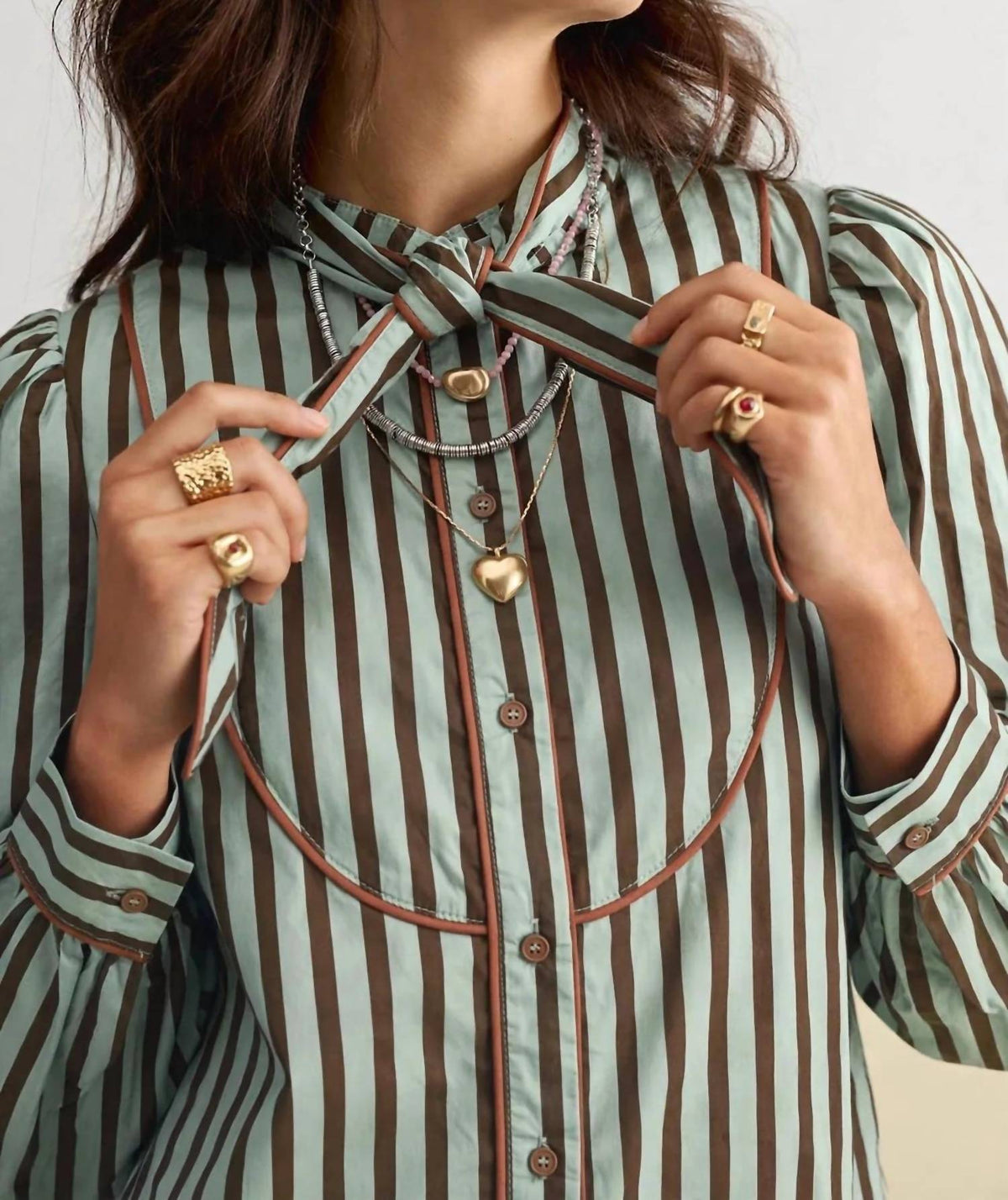 &Merci - Striped Button Down Top
