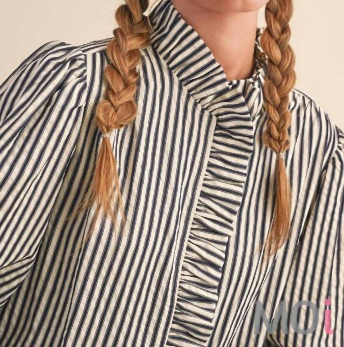 &Merci - Striped Ruffle Button Down Shirt